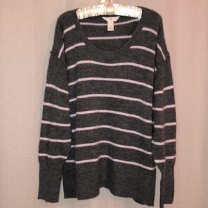 H&M XL Gray with White Stripes Wool Blend Sweater